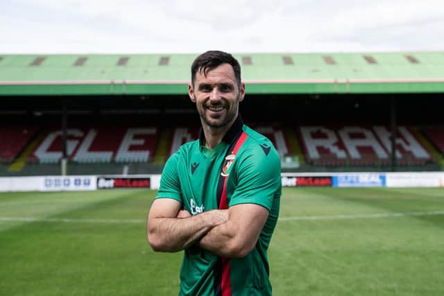 Pat Hoban is unveiled at the Oval after signing for Glentoran for an undisclosed fee.