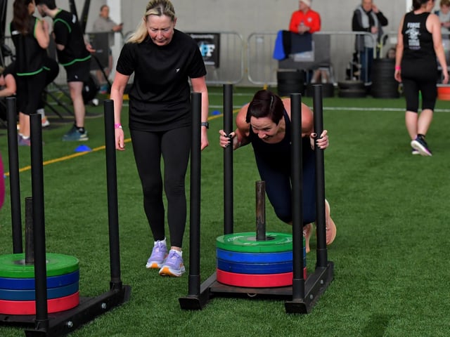 Competitor in the Maiden City Hyrox 3.0 Fitness Challenge held at Sean Dolans GAC on Saturday.  Photograph: George Sweeney