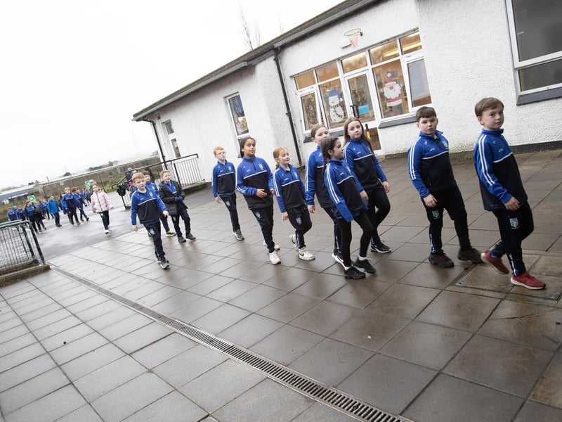 Some of the pupils who showed off their GAA skills to prospective pupils and their parents at Hollybush PS on Thursday last.