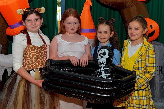 Chloe, Maddie, Aoife and Nevaeh were at the St Eithne's Primary School Halloween picnic on Wednesday afternoon last.  Photo: George Sweeney.  DER2243GS  046