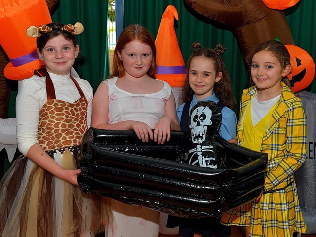 Chloe, Maddie, Aoife and Nevaeh were at the St Eithne's Primary School Halloween picnic on Wednesday afternoon last. Photo: George Sweeney. DER2243GS 046