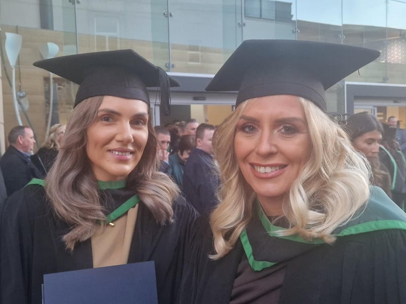 Jennifer and Claire, from Top of the Hill, said they both felt so proud after graduating. Claire said: “We are so proud, so ecstatic. It’s brilliant that we are finally at the end and we both got posts, so we are waiting now to start our new jobs. We can’t wait to be nurses.” Jennifer added: “We started this journey together and we ended it together.” Claire said she will be posted in Altnagalvin. Jennifer, who previously completed an HNC course at North West Regional College to get into nursing, said being a single parent with three kids made the course especially challenging. “But it was all worth it,” said Jennifer. Claire added: “I went back to the tech at 35 to do the access course, which I recommend anybody to do, and then got into nursing and never looked back.”