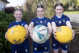 SOCCER GIRLS!. . . .Three of the girls who play with the school soccer team at Hollybush PS. From left, Mia Kelly-Fisher, Freya Friars and Ella Dunne.
