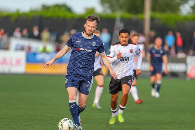 Cameron Dummigan pictured in action against his former club Dundalk on Friday night at Oriel Park.