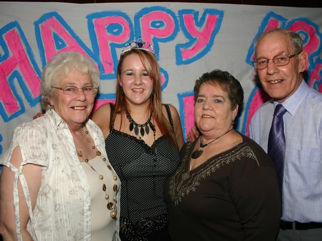 Tina pictured with her Grandparents Claire Jim and Dympna on her 18th in the Tower Hotel. 2515/dd : Parties and nights out in Derry and Donegal in February 2006.