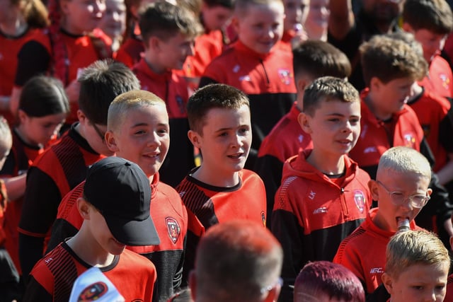 The 2024 Foyle Cup parade makes its way along Northland Road, towards Guildhall Square, on Monday morning. Photo: George Sweeney