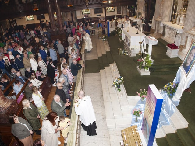 Fr. Gerard Mongan and Bishop Dónal McKeown pictured during Sunday’s Mass at Long Tower Church.