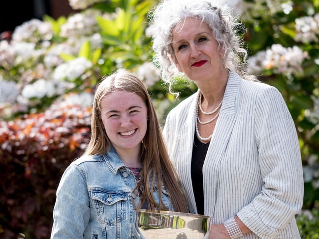 Hannah Mullan (winner of The Principal’s Cup for Overall Achievement at A Level) and Ms Sharon Mallett (Principal).
