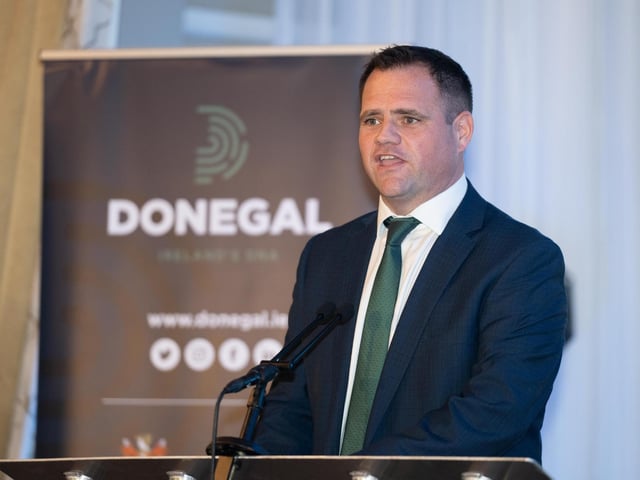 Minister Neale Richmond, Minister of State at the Department of Foreign Affairs and Trade. speaking 2025 Tip O’Neill Irish Diaspora Awards took place on Friday evening at the Inishowen Gateway Hotel in Buncrana, honouring four exceptional members of the Global Irish community whose achievements reflect the enduring spirit and values of the Irish diaspora. Photo Clive Wasson : .
