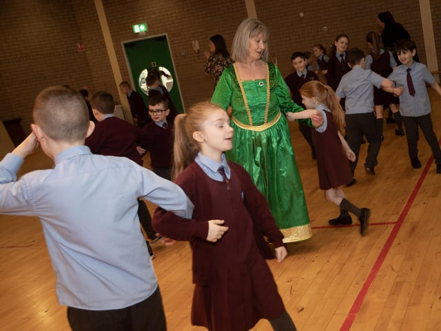 Enjoying ceol agus crac at the ceili dancing in St. John's PS on Wednesday.