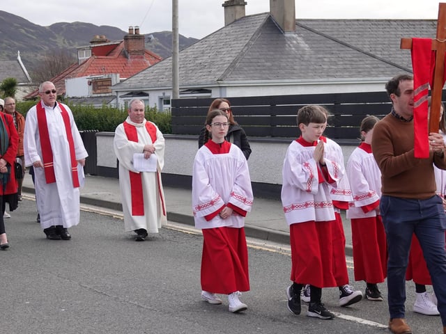 The Palm Sunday Procession on Sunday, March 24 from St, Mary's Oratory in Buncrana, during which prayers and reflections were offered and read.