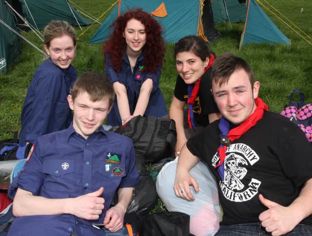 2011: Venture Scouts/Leaders from St. Eugene's, Derry pictured at the campsite during an Errigal Scout Challenge at Lenamore. Front from left, John McLaughlin and Matthew Browse. Back from left, Samantha Gallagher, Grace McGowan and Hannah Rodriguez. 1604JM35