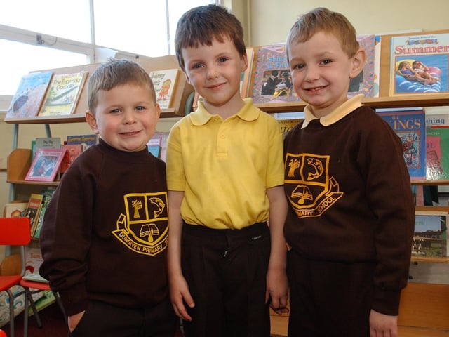 Primary 1 pupils from Dungiven Primary School, from left, Jacob McCay, Adam Dougherty, and David Smith. (2609PG04):20 years on: Young people across Derry and Donegal starting school in September 2003