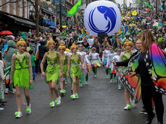 The Derry St Patrick’s Day parade makes its way towards the city centre. Photo: George Sweeney.