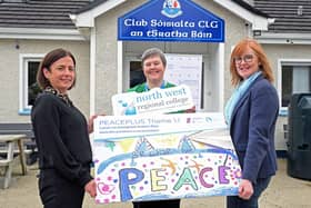 Mary Claire Kerlin, Peace Plus, Francine Moran, Sustainability Champion and lecturer at NWRC, and Cathy Burns, Derry and Strabane District Council, pictured at the launch of the Green Clubs project.