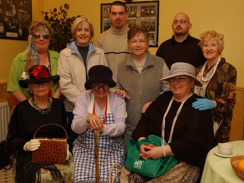 Members of the East Meets West Drama Group ready for their performance of "Airs and Graces" at the Age Concern Centre, Spencer Road. The play, written by Irene Melaugh and Sam Starrett, helped to raise funds for Age Concern when they donated the money from ticket sales at the Playhouse. Included, seated from left, Rena Bateman, Jeanette Warke, and Cathy O'Donnell. Back from left, Louise Molloy, Irene Melaugh, lan Molloy, Kathleen Watson, James Lecky and Mary Durkan. (1605PG11)