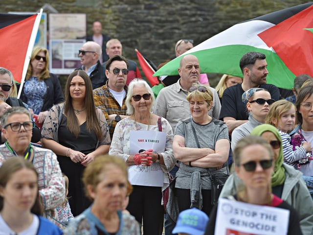 Supporters take part in a Freedom for Palestine march and rally, in Guildhall Square, on Saturday afternoon. Photo: George Sweeney