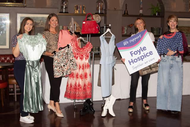 Foyle Hospice Staff members, Liz McGrotty, Jacqueline McMonagle & Sheila Duffy, pictured with former BBC News journalist & TV Host, Sarah Travers.