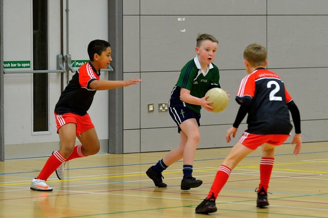Good Shepherd playing Holy Family in the City Indoor Boys' Football Championships played in the Foyle Arena. Photo: George Sweeney. DER2306GS  22