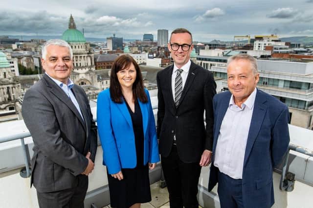 Pictured (L-R) are Mel Chittock, Interim CEO, Invest NI; Judith Savage, Consulting Partner, EY; Rob Heron, Managing Partner, EY; Mike Brennan, Permanent Secretary, Department for the Economy.