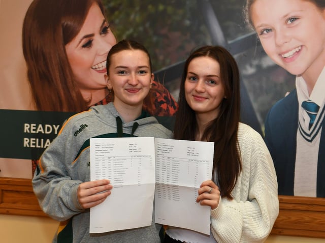 Thornhill College students and friends Molly Phelan and Caoimhe Boyd were happy with their A Level results. Photo: George Sweeney