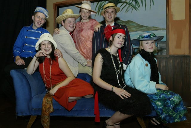 Clondermott HS students (from left), Craig January, Charlene Curry, Iian McLaughlin, Nicola Long, Jonathan Nesbitt, Joanne Leonard and Daryl Coles pictured during a dress rehearsal of there school production of "The Boyfriend" which is running from Wednesday 26th to Friday 28th of November.  (2511JB02):Derry nativities and Christmas shows from December 2003