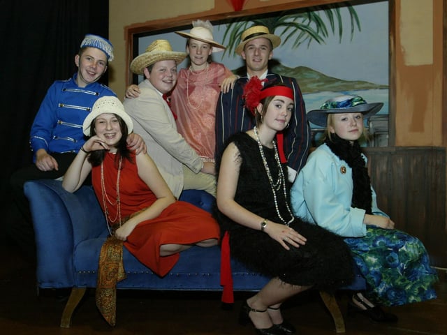 Clondermott HS students (from left), Craig January, Charlene Curry, Iian McLaughlin, Nicola Long, Jonathan Nesbitt, Joanne Leonard and Daryl Coles pictured during a dress rehearsal of there school production of "The Boyfriend" which is running from Wednesday 26th to Friday 28th of November. (2511JB02):Derry nativities and Christmas shows from December 2003