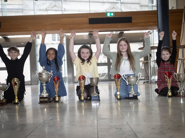 P5 girls celebrate success at Saturday's Feis. (Photos: Jim McCafferty Photography)