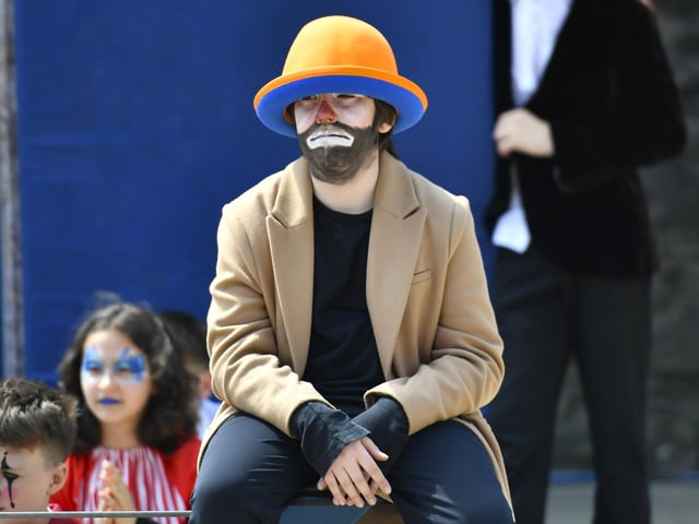 A member of the In Your Space Circus in Guildhall Square during the Carnival of Colours Festival. Photo: George Sweeney
