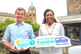 L-R: Tony McDaid, Assistant Service Delivery Manager, Translink, pictured with Colr Lilian Seenoi-Barr, Mayor of Derry City and Strabane District Council.