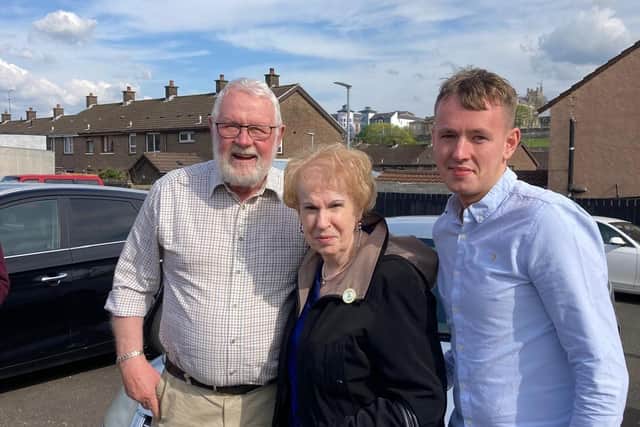 Kathleen Savage with Martin Ferris and Pádraig Delargy on a previous trip to the Bogside.