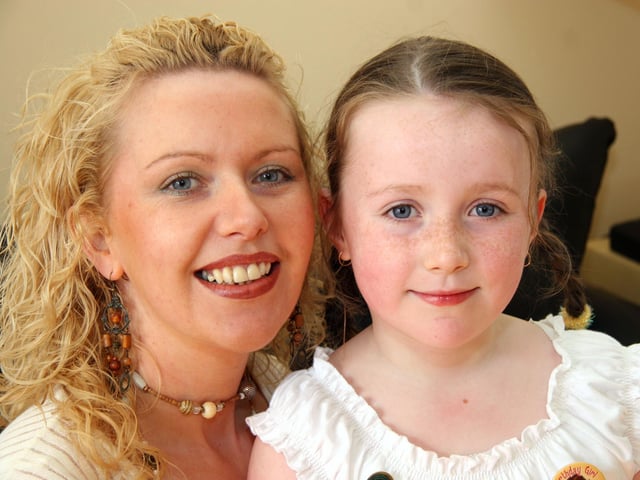 Caitlin pictured with her mum shauna on the occasion of her 7th birthday 0003JML : Parties and celebrations April 2006: Kaitlin Quigg.
