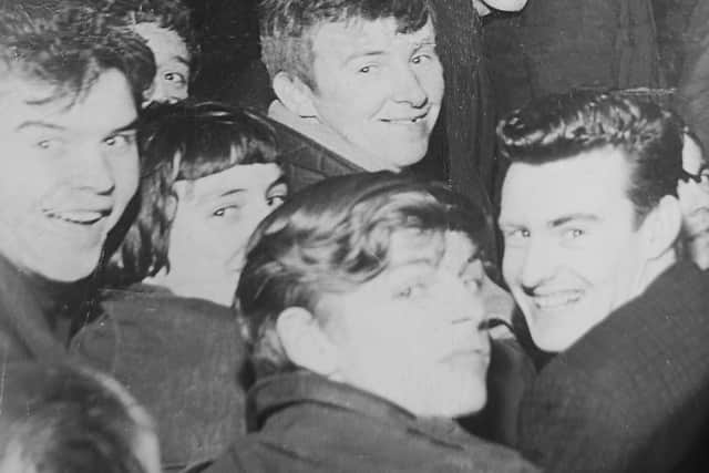 Tony, front right, at a meeting in the ITGWU Hall on Orchard Street, to discuss the closure of the BSR factory in the 1960s.