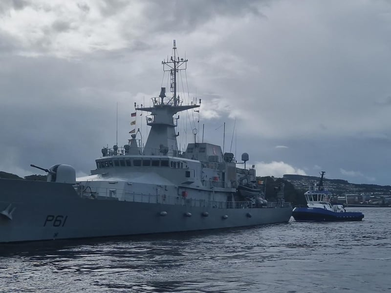 The Irish Army Offshore Patrol Vessel LÉ Samuel Beckett was spotted in the River Foyle Quay docks on Friday, September 12. Breaking from tradition, the LÉ SAMUEL BECKETT marks a new era for Irish Naval Service ships. Traditionally named after mythical Irish heroes, this vessel honours a world-renowned Irish playwright and author.