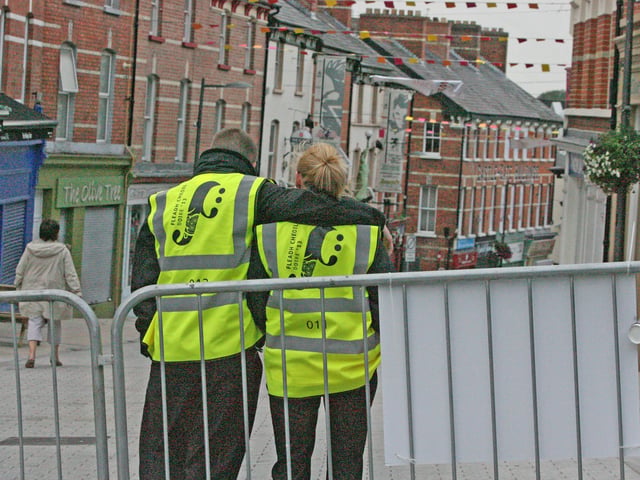Two of the stewards on duty at the top of Waterloo Street on Sunday afternoon. DER3313JM029