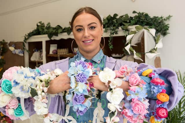 Aoife Bonner of Sass and Halo, with her handmade headwear. Picture by Martin McKeown.