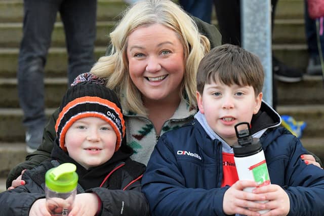 Fans at Derry’s game against Dublin, in Celtic Park, on Saturday. Photo: George Sweeney
