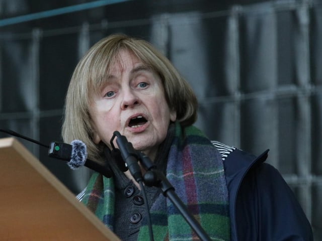 Veteran Civil Rights campaigner Bernadette McAliskey speaking at the "Unfinished Business March for Justice" marking the 54th anniversary of Bloody Sunday. (Photo - Tom Heaney, nwpresspics)