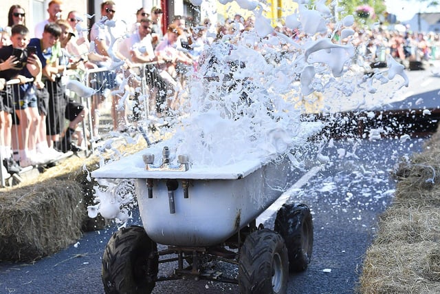 There were spills and thrills during the Carndonagh Festival Soapbox Derby held on the town centre on Saturday afternoon. Photo: George Sweeney