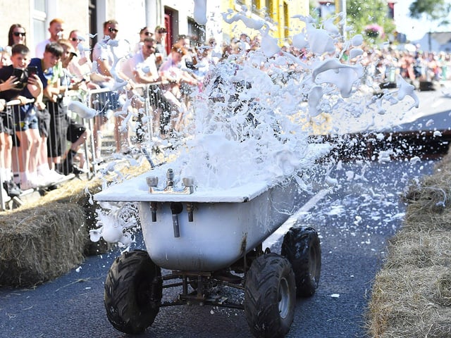 There were spills and thrills during the Carndonagh Festival Soapbox Derby held on the town centre on Saturday afternoon. Photo: George Sweeney