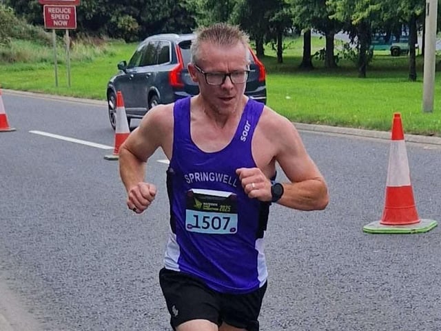 First home for Springwell at Waterside Half Marathon, Rodney McPhee looking comfortable at 9 miles