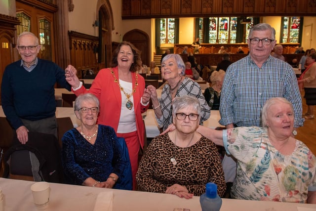 The Mayor Councillor Patricia Logue has hosted the monthly Mayor’s Tea Dance in the Guildhall included are, Stanley and Moya Colhoun, Liz McGilloway, Margaret Strunts and Spasie Kelly. Picture Martin McKeown. 07.02.24