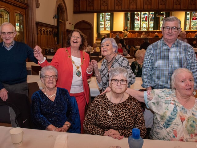 The Mayor Councillor Patricia Logue has hosted the monthly Mayor’s Tea Dance in the Guildhall included are, Stanley and Moya Colhoun, Liz McGilloway, Margaret Strunts and Spasie Kelly. Picture Martin McKeown. 07.02.24