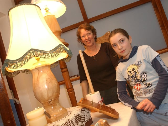 Marie and Gemma McGuinness sell their crafts and woodturning at Greencastle Craft Fair. (0612PG49) : Christmas in Inishowen in 2005.