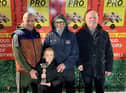 The Donnelly Family receiving the Brandywell Greyhound Supporters Group (BGSG) Trophy after 'Da Great Johnny' was voted our joint favourite performer at the November 7th meeting. From left; Gavin Donnelly, Freya Donnelly, Patsy Doyle (representing BGSG) and Roy Donnelly.