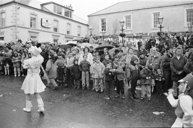 The parade passing Market Square in Buncrana on St. Patrick's Day 1993.