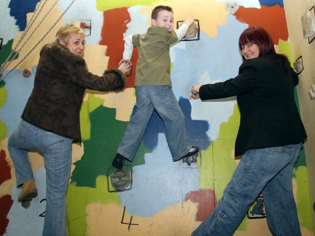 birthday boy Nathan has granny Siobhan and granny Lorraine climbing the wall at his birthday party! 0037JML : Parties and celebrations March 2006: Nathan Barr.