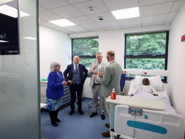Exploring the new facilities at the the Official Launch of the New Nursing Competence Test Centre located at Foyle House in Derry, pictured is Professor Paul Bartholomew, Vice Chancellor at Ulster University; Northern Ireland’s Health Minister, Mike Nesbitt; Professor Neal Cook, Head of School of Nursing and Paramedic Science and Professor Carol Curran, Pro-Vice Chancellor and Executive Dean of the Faculty of Life and Health Sciences Ulster University.
