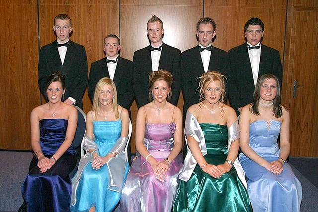 From left (seated), Amanda Nicholl, Stacey Holmes, Gemma Devine, Ruth McGonigle and Kristel Brown.  Back row, Damien Olphert, Johnny Moore, Peter Abbott, Sean McGarrigle, and Sanjoy Deepe. (0402T08).