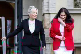 First Minister, Sinn Fein's Michelle O'Neill and Deputy First Minister Emma Little-Pengelly will be in Derry on Thursday for the launch of the YES festival. (Photo by PAUL FAITH / AFP) (Photo by PAUL FAITH/AFP via Getty Images)